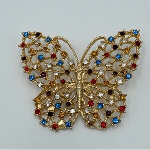 Elegant Gold Multicolor Butterfly Brooch